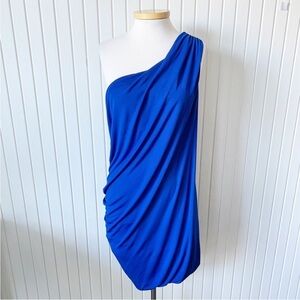 Cut25 Blue One Shoulder Asymmetrical Draped Cocktail Dress Size 10
